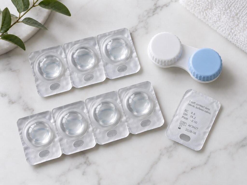 Daily contact lens packs and a contact lens case